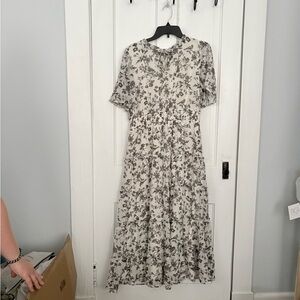 Tiered Floral Maxi Dress in Cream and Gray